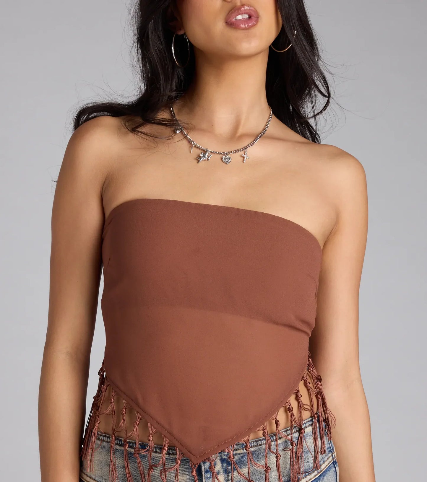 Love To Dance Strappy Back Fringe Tube Crop Top