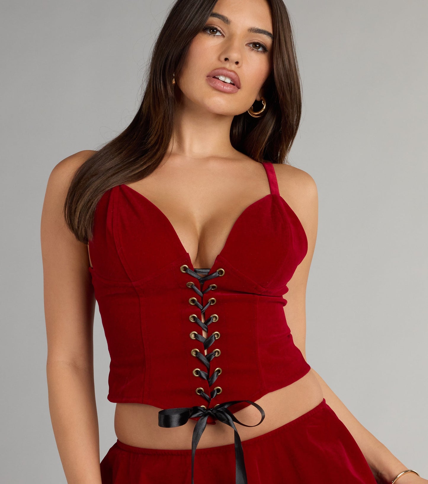 Little Red Lace-Up Corset Top