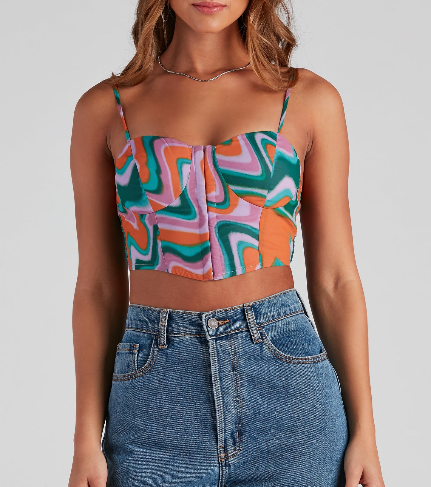 Silent Disco Swirl Print Corset Top
