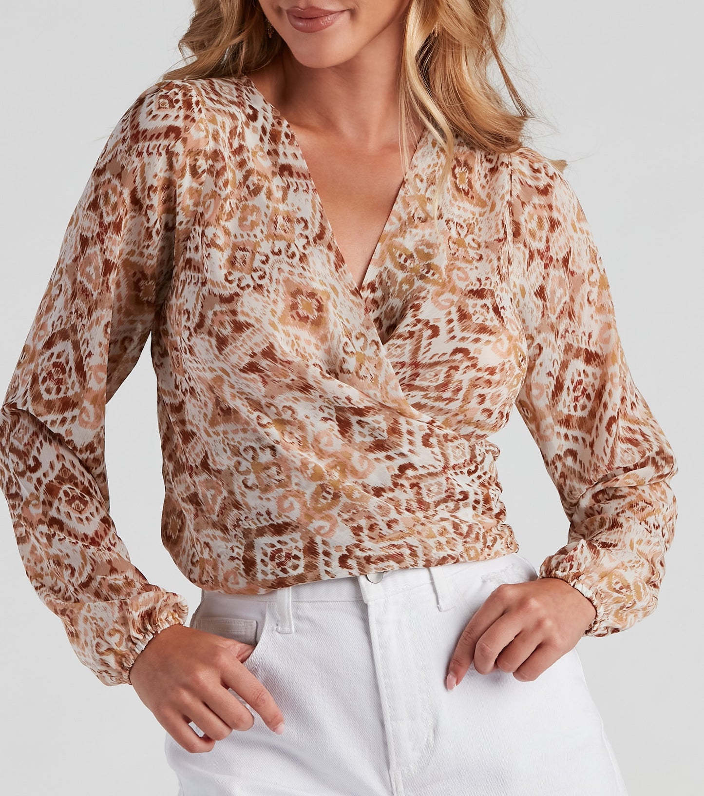 Breezy Beauty Ikat Surplice Top