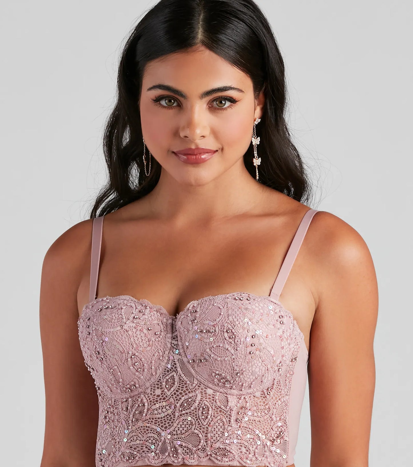 Pretty Glam Embellished Lace Bustier
