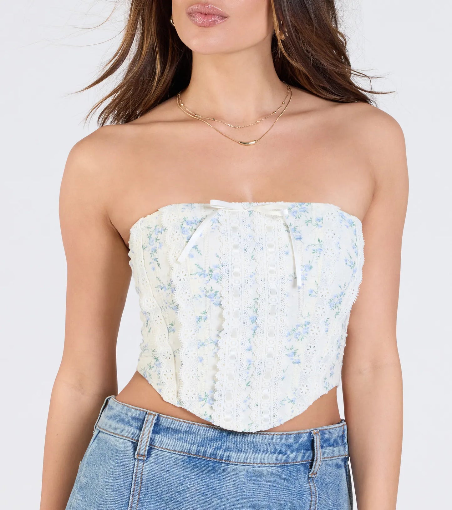 Floral Attitude Lace Trim Corset Top