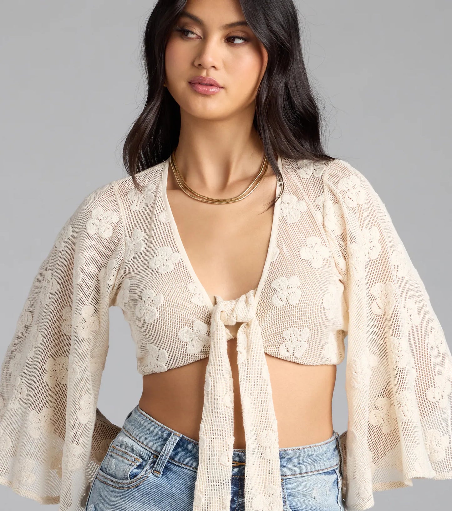 Want To Want Me Floral Crochet Tie Front Top