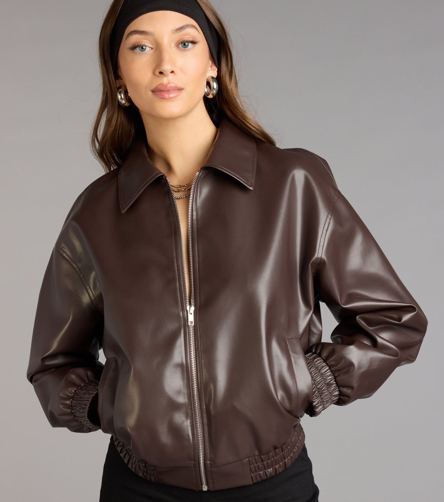 Level Up Faux Leather Bomber Jacket