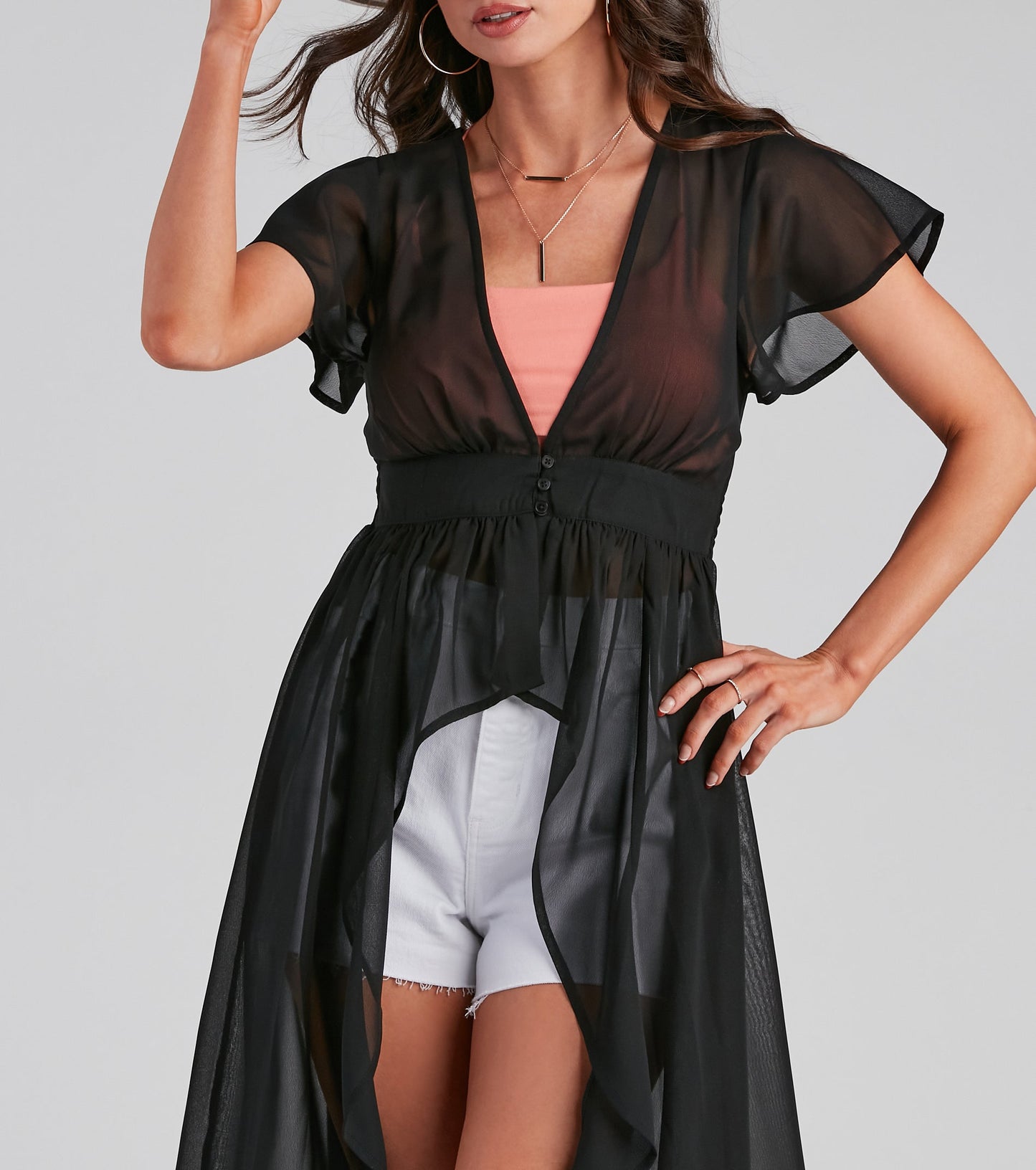 Flirty Flutter Sleeve Chiffon Duster