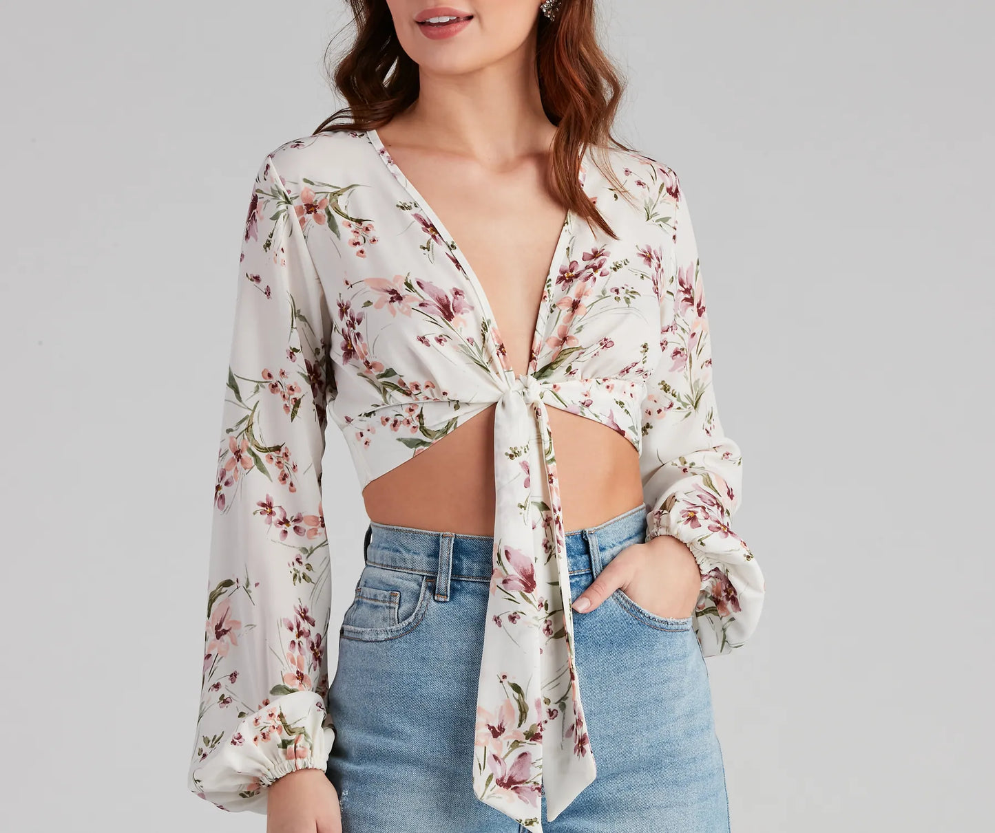 Bloom Mood Floral Tie-Front Top