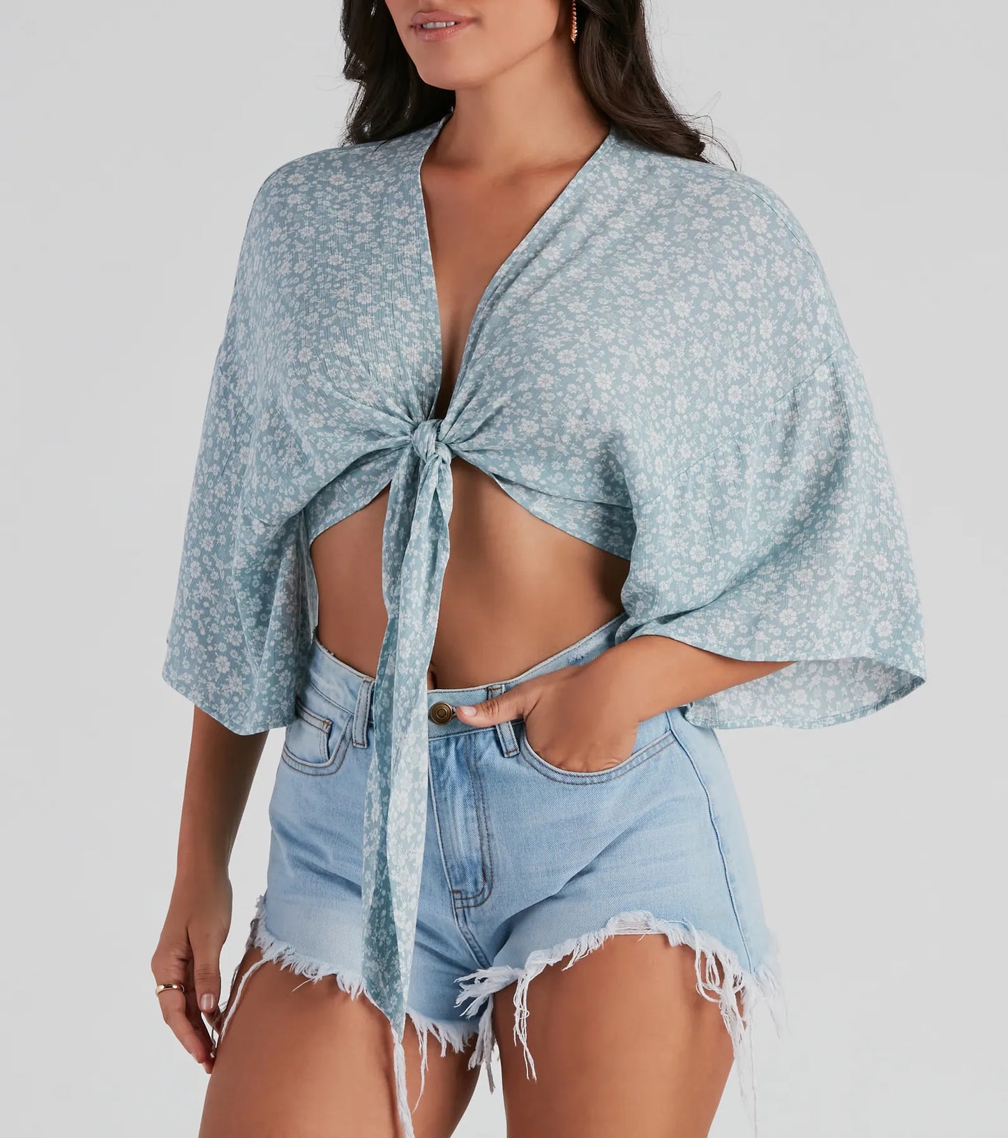 Floral Girl Crepe Tie-Front Top