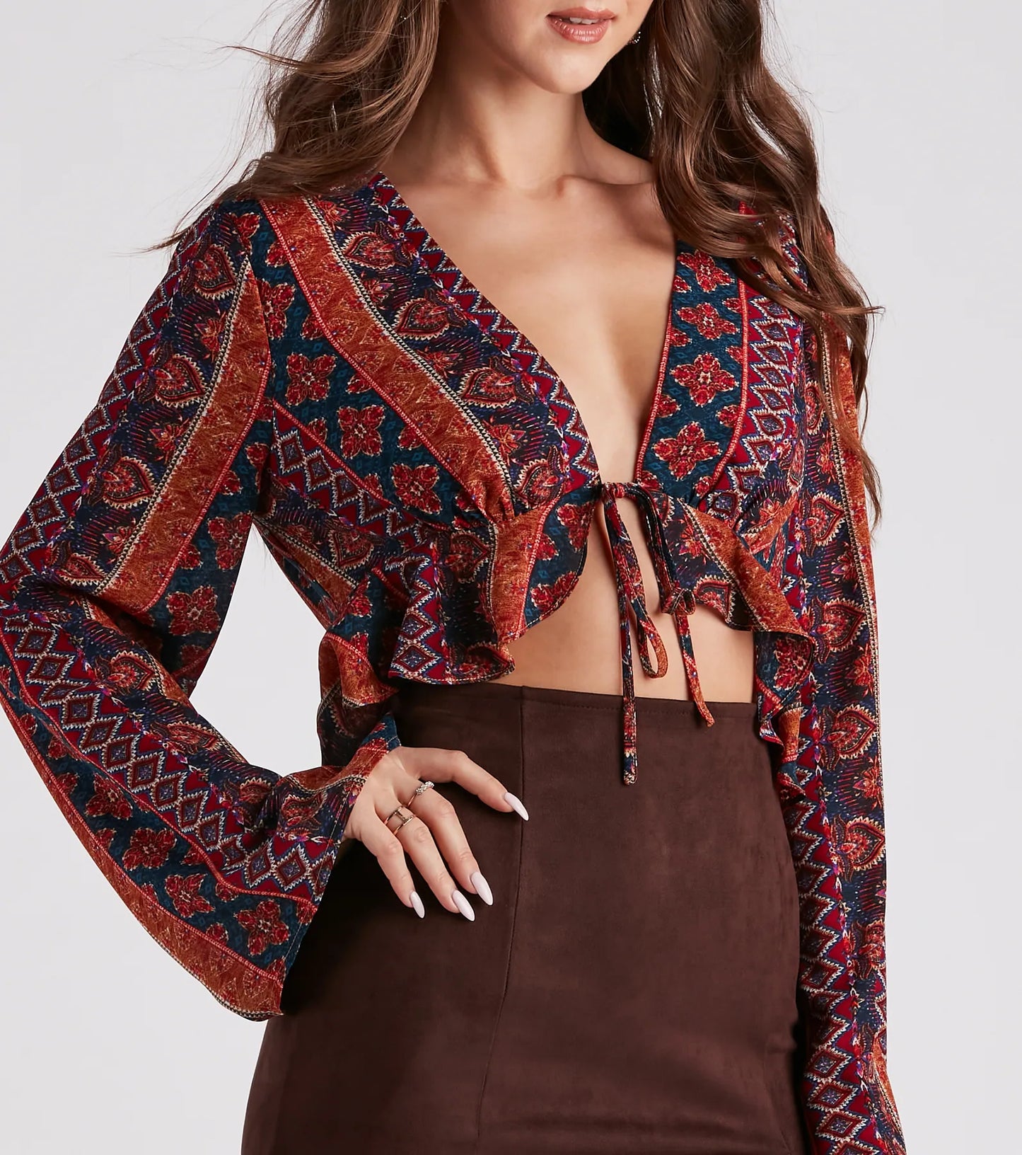 Boho Beauty Tie-Front Crop Top