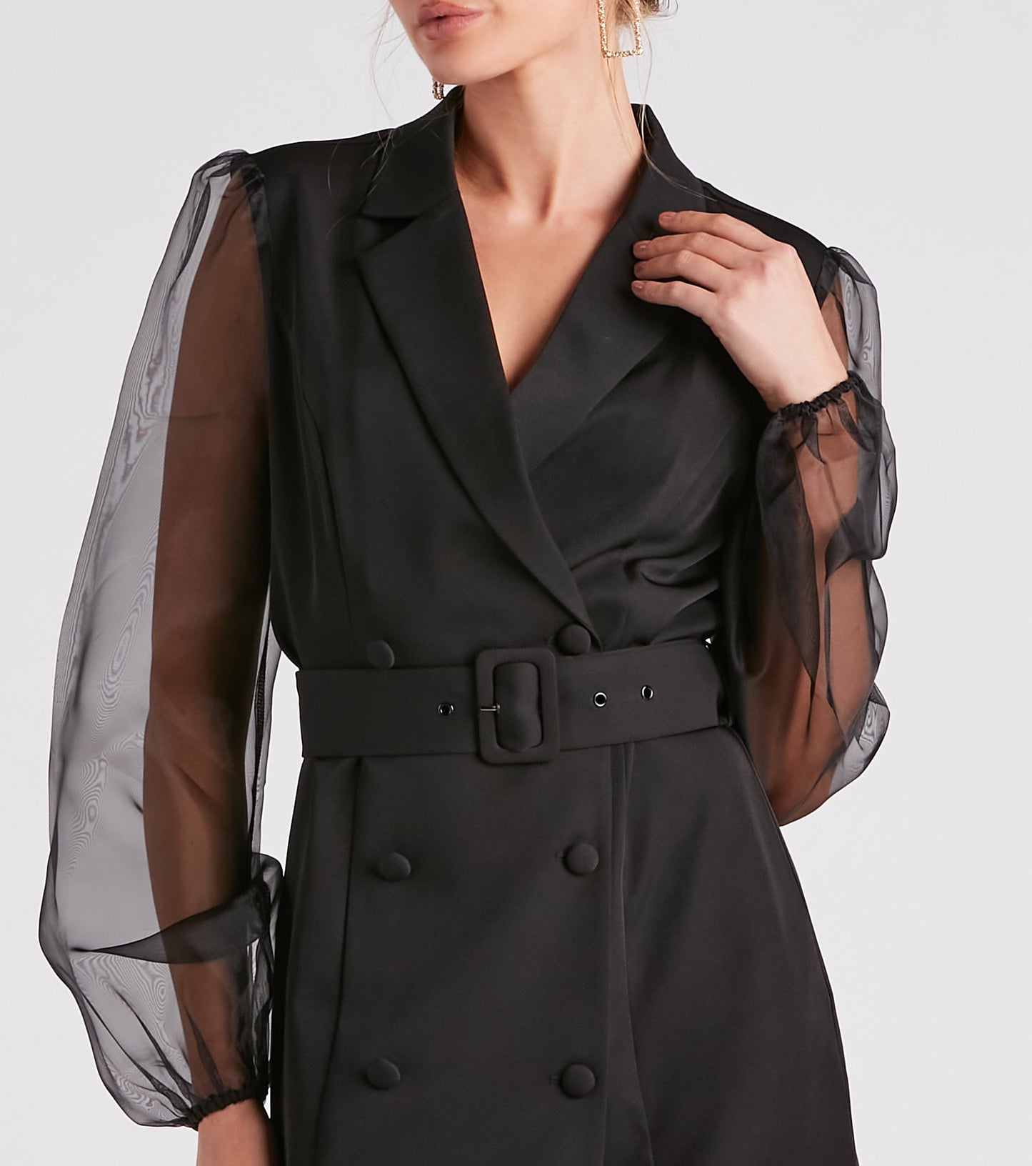 Chic And Fab Sheer Sleeve Blazer Dress