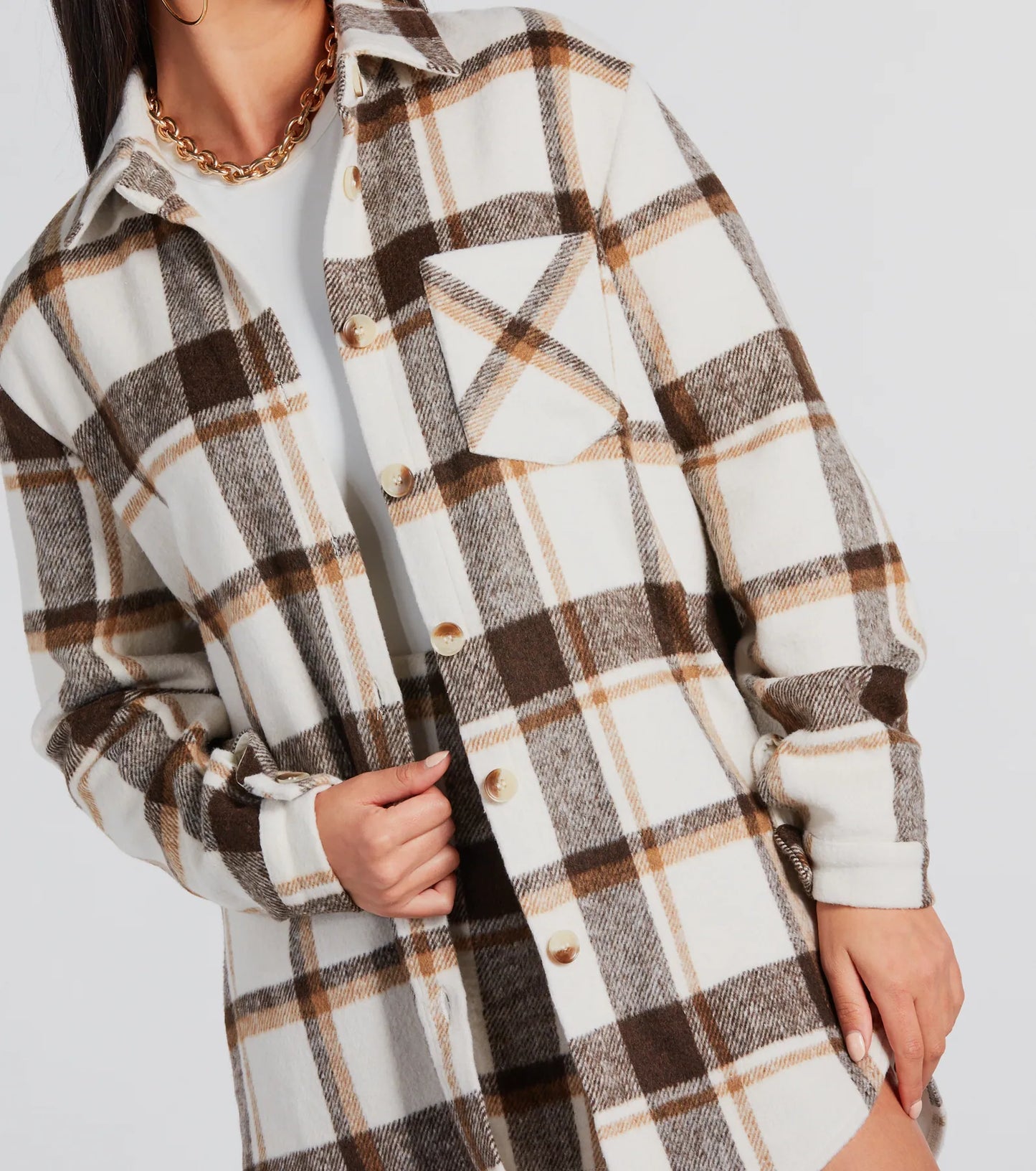 Cute Vibes Only Plaid Long Shacket