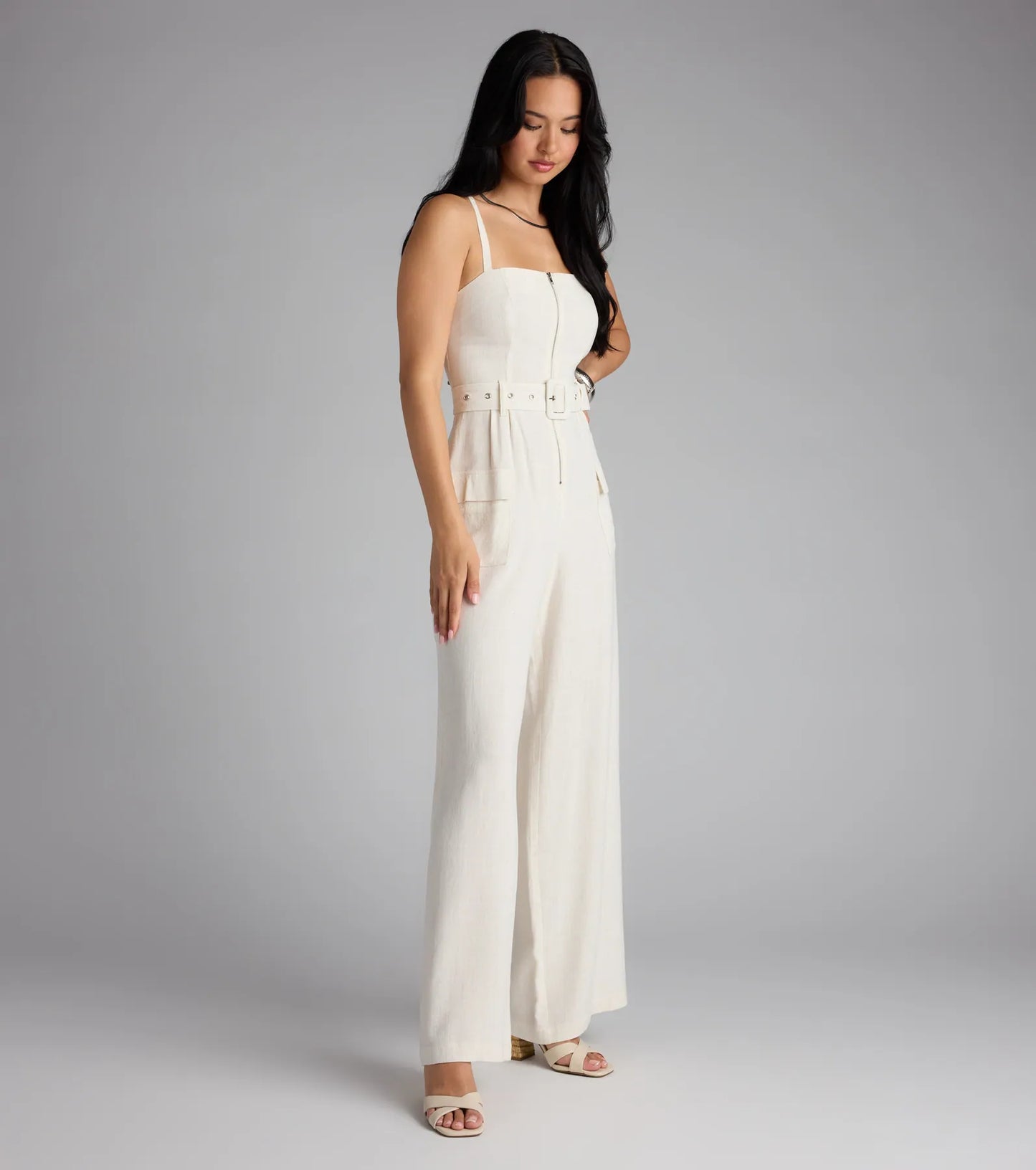Stylish In The Sunshine Linen Cargo Jumpsuit