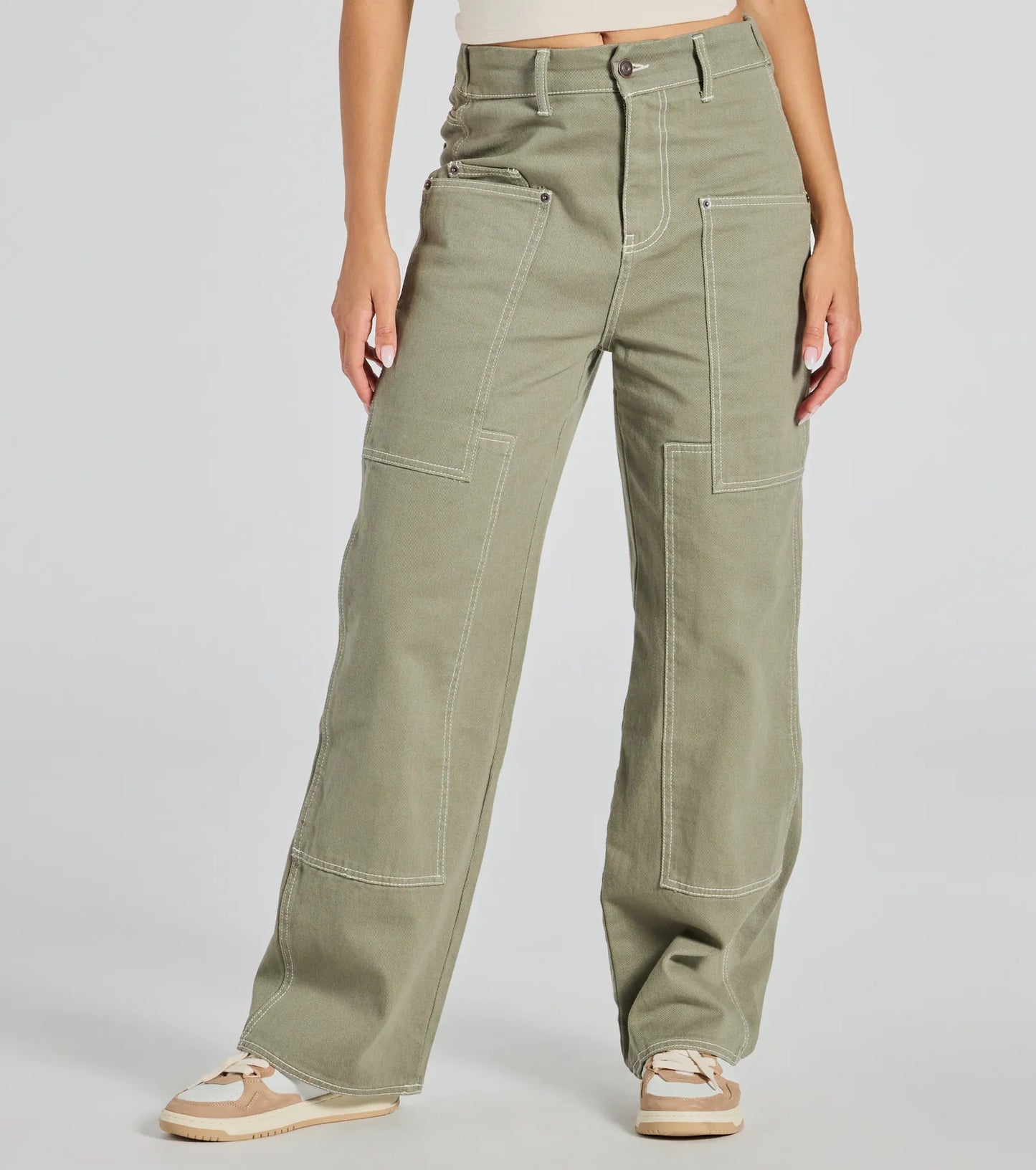 Effortlessly Casual Wide-Leg Twill Cargo Pants