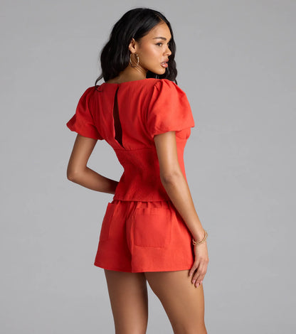 Easygoing Chic Puff Sleeve Tie Front Top