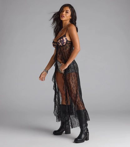 All The Vibes Leopard Lace Long Tunic