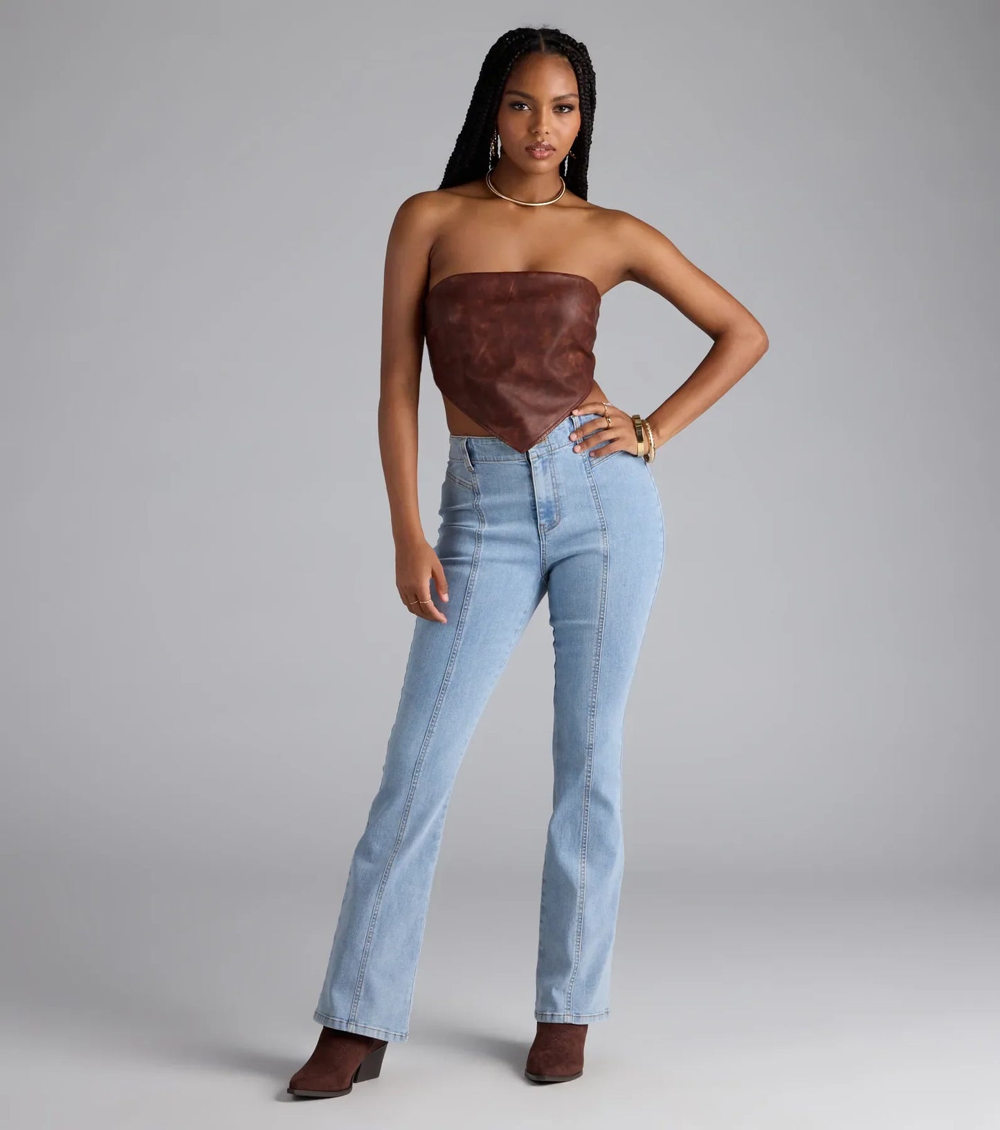 Stylish Edge Faux Leather Strapless Crop Top