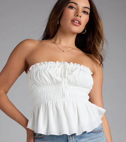 Sweet Fantasy Crepe Peplum Tube Top