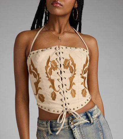 Legendary Vibes Lace-Up Halter Stud Corset Top