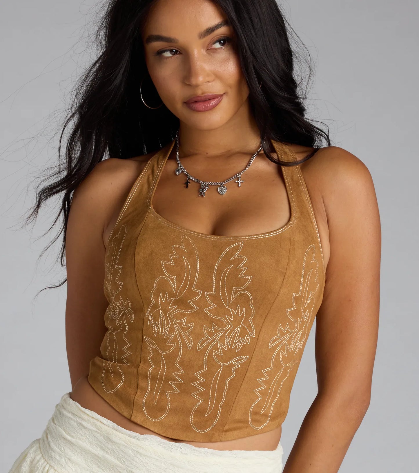 Cute Flame Stitch Lace-Up Crop Top