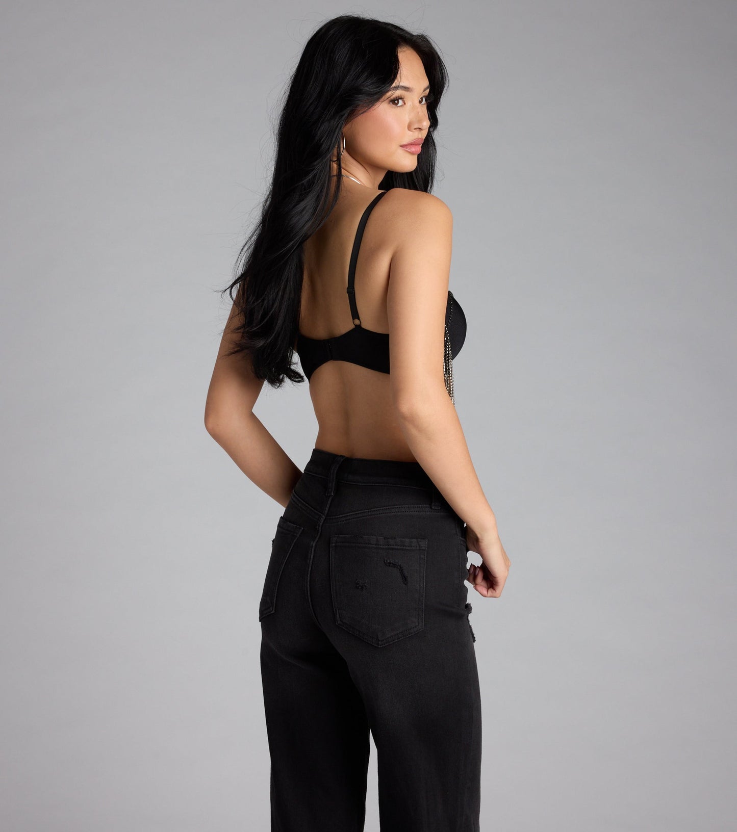 Watch Me Shine Rhinestone Fringe Bra Top