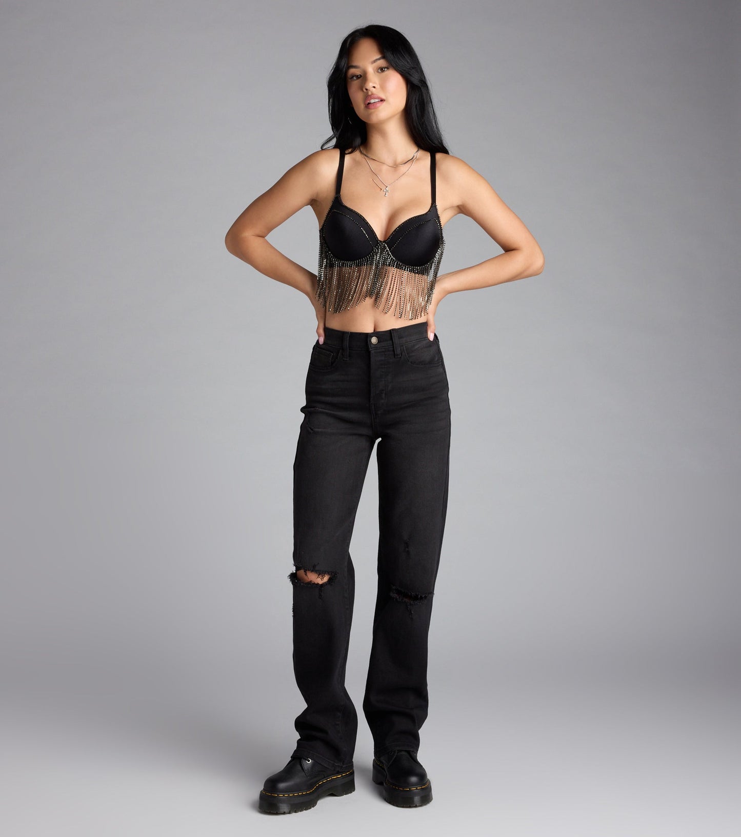 Watch Me Shine Rhinestone Fringe Bra Top