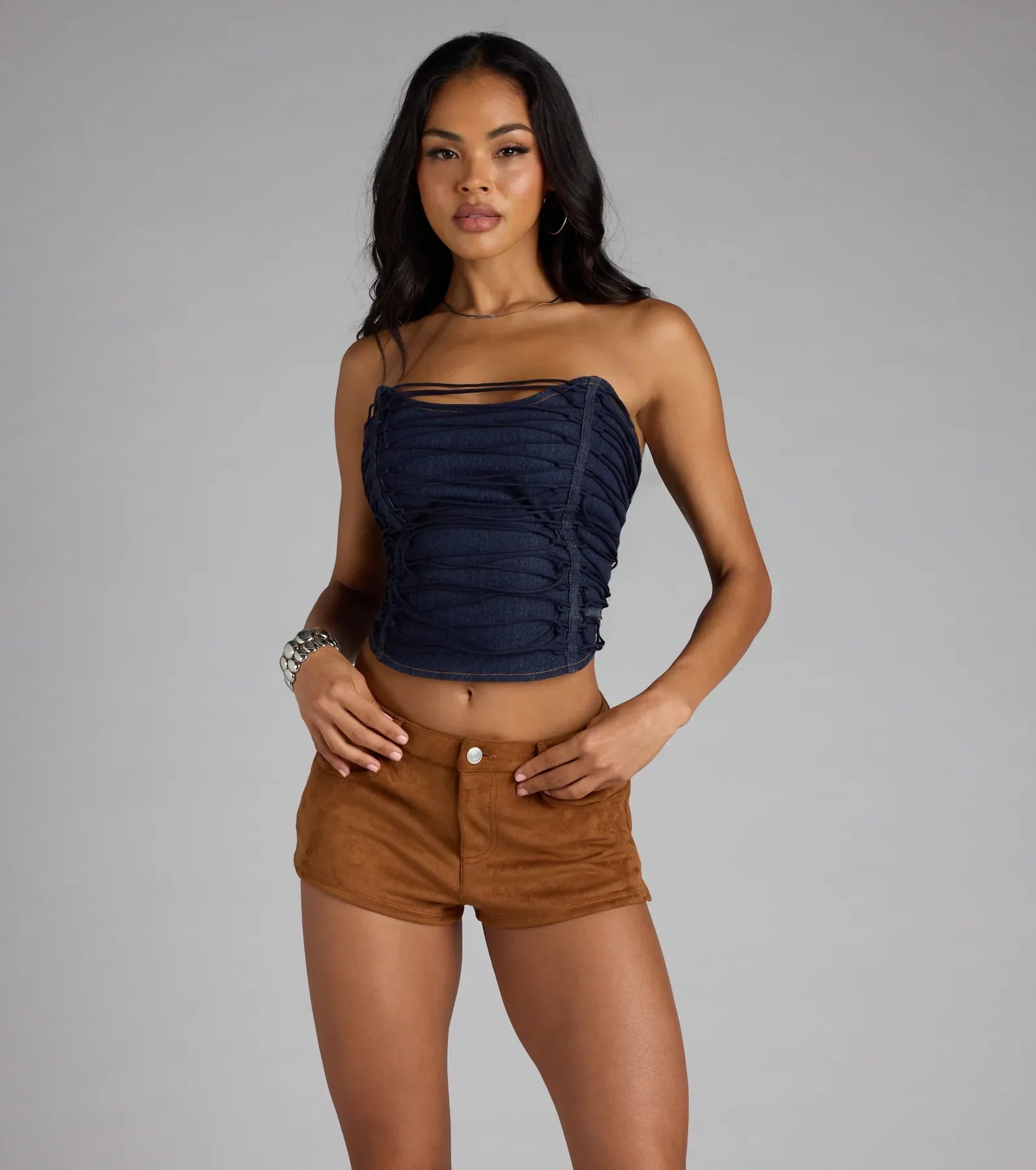 Trendy Allure Denim Lace-Up Corset Top