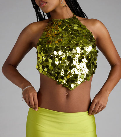 Prominent Shine Sequin Halter Crop Top