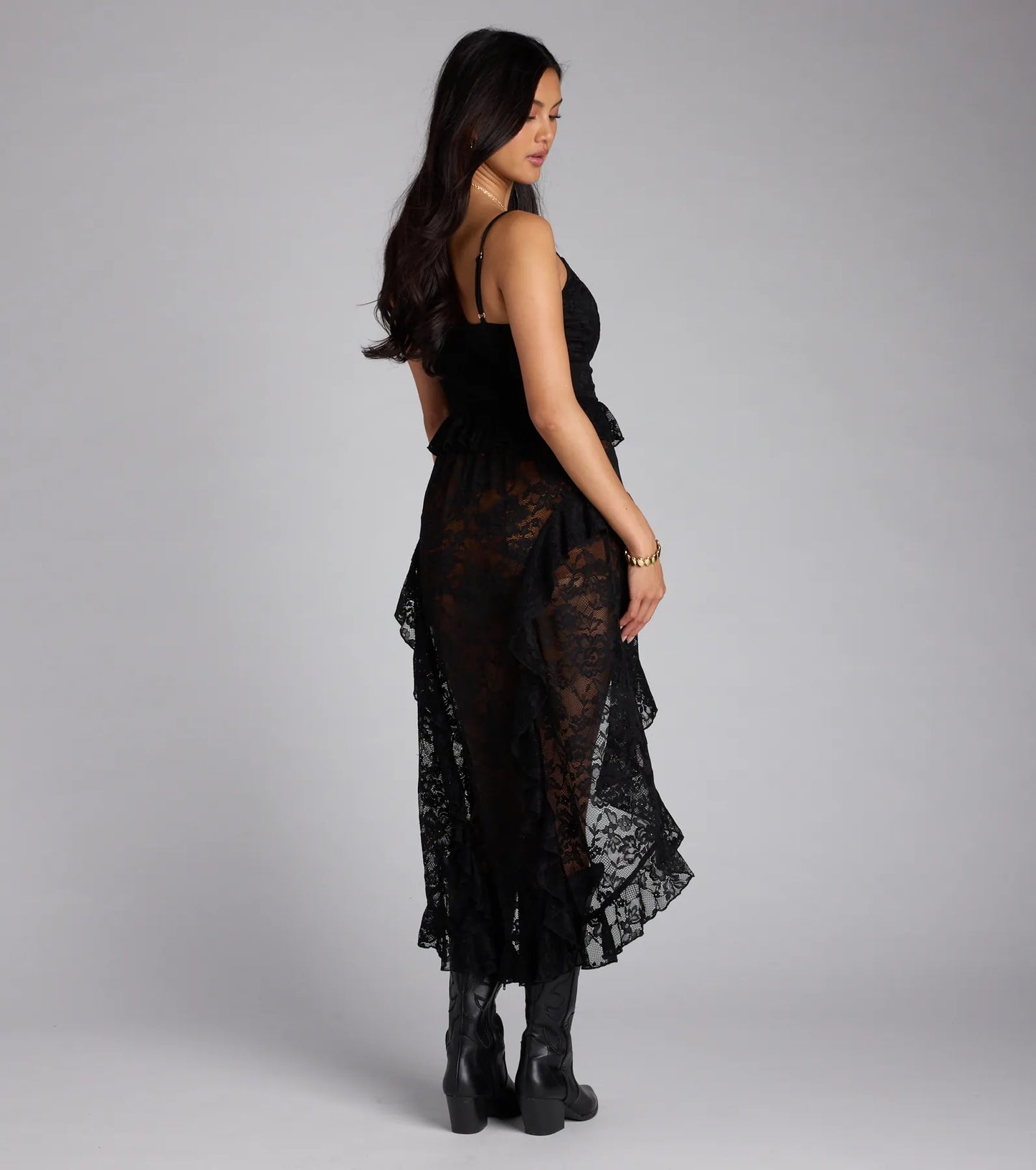 Romance Rules Lace-Up Lace Tunic Top