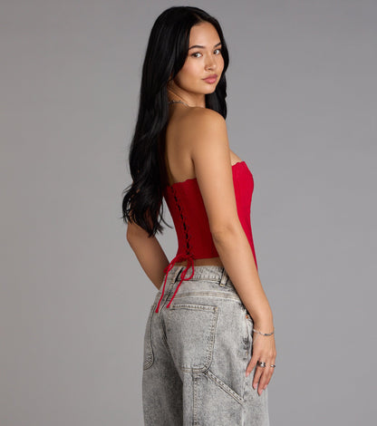 Chic And Snatched Strapless Lace Trim Corset Top