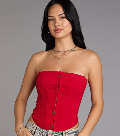 Chic And Snatched Strapless Lace Trim Corset Top