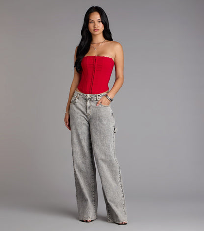 Chic And Snatched Strapless Lace Trim Corset Top