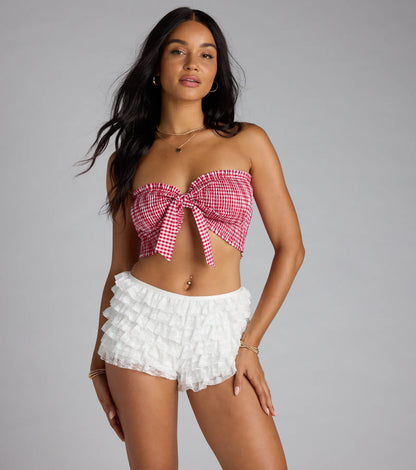 Girl Next Door Tie Front Gingham Tube Top