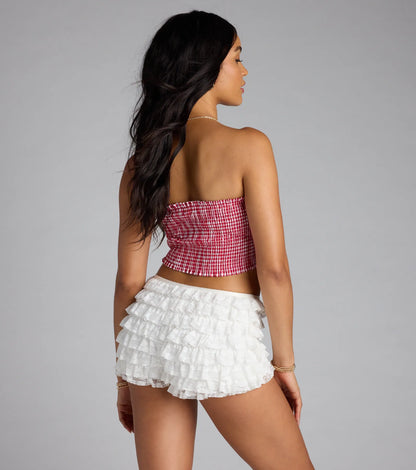 Girl Next Door Tie Front Gingham Tube Top