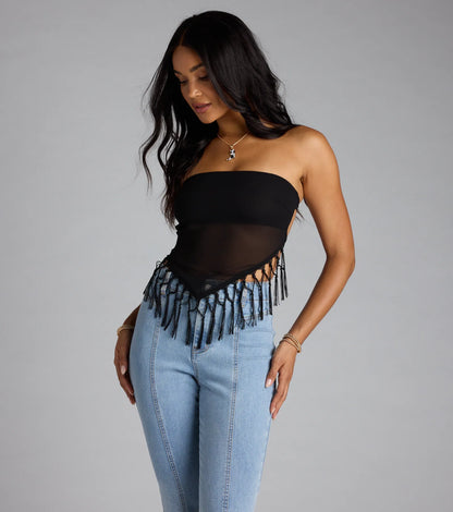Love To Dance Strappy Back Fringe Tube Crop Top