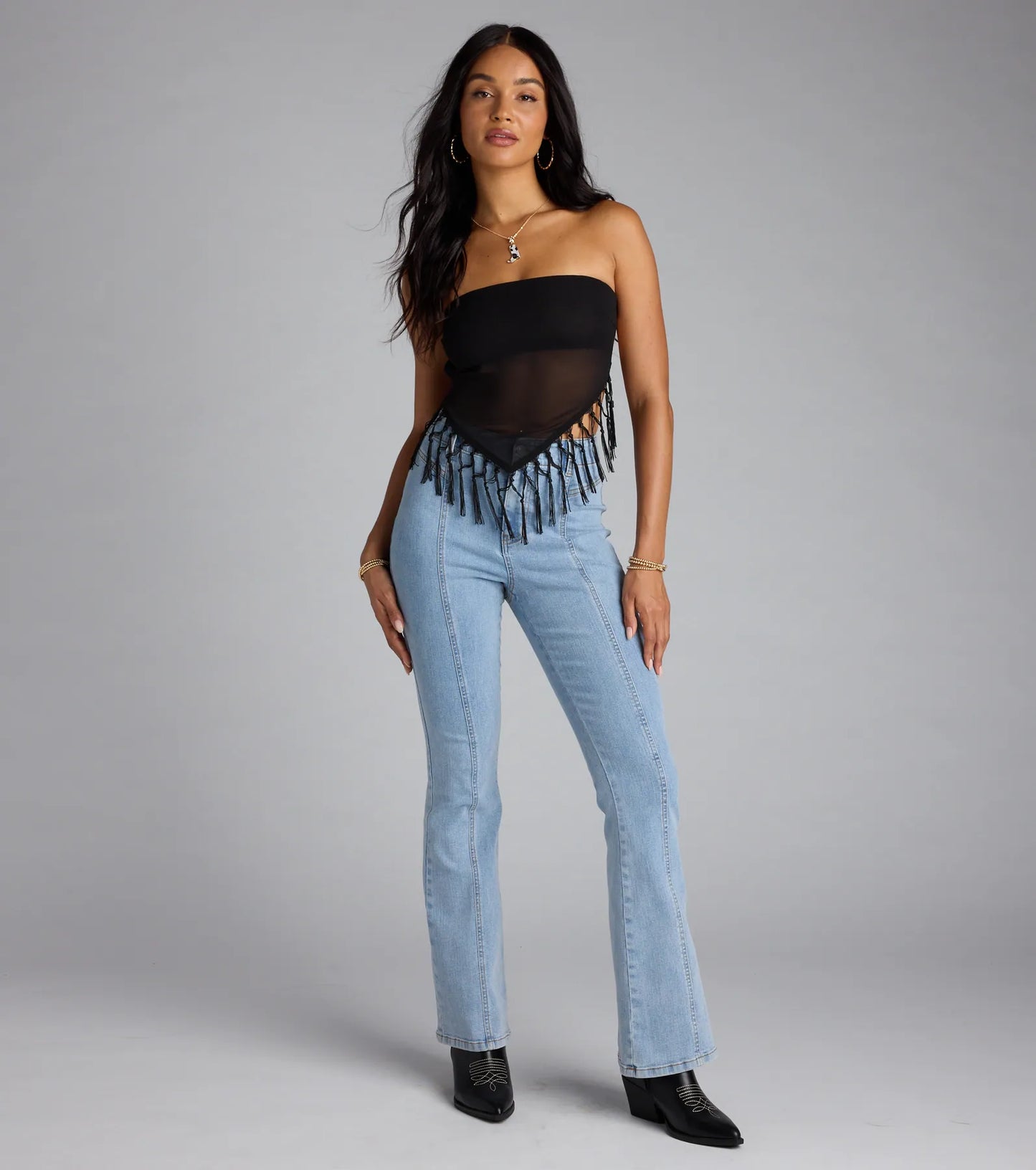 Love To Dance Strappy Back Fringe Tube Crop Top