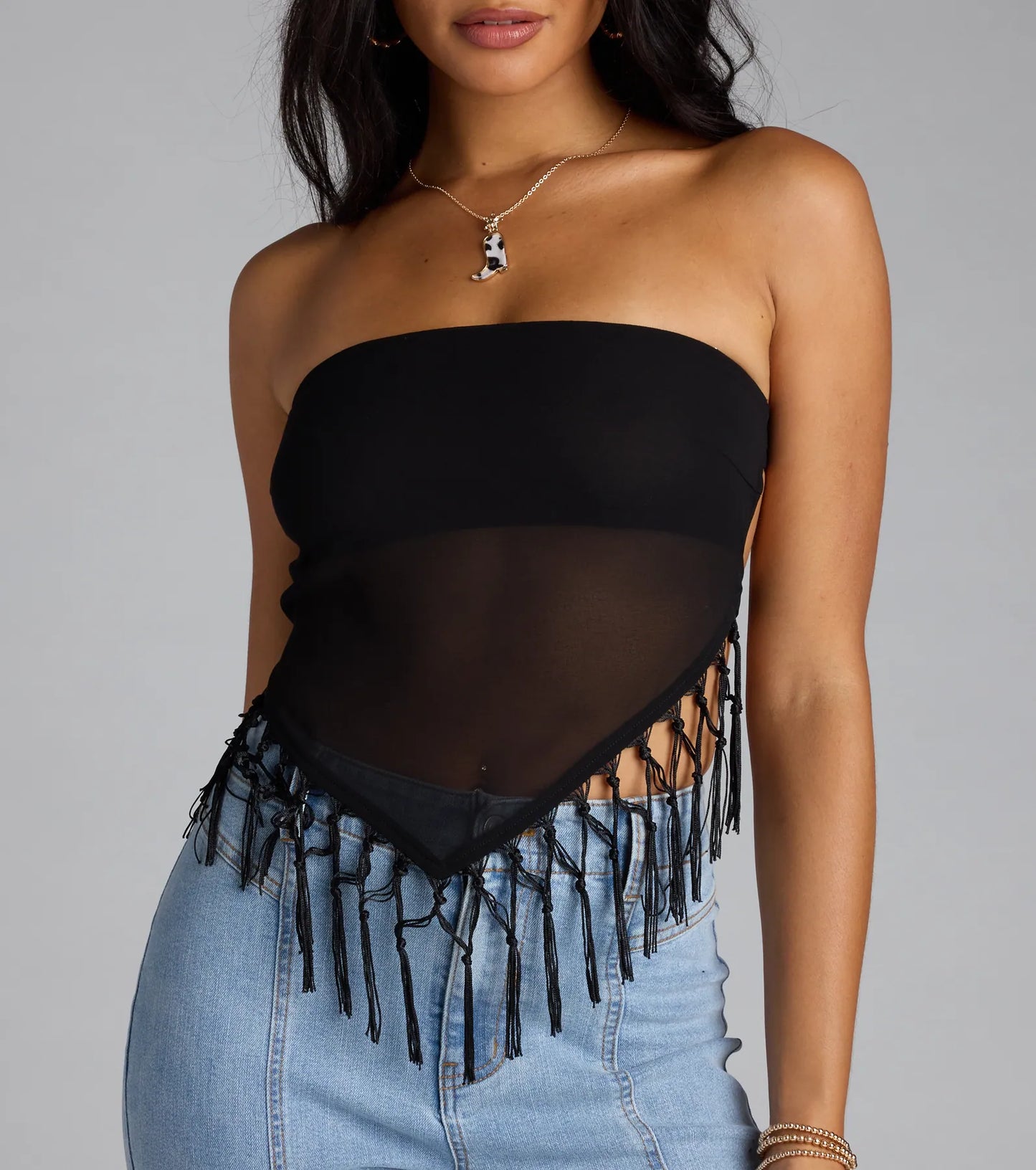 Love To Dance Strappy Back Fringe Tube Crop Top