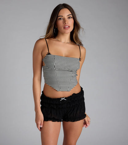 Sweet And Trendy Gingham Print Crop Top