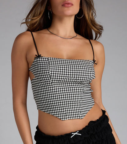 Sweet And Trendy Gingham Print Crop Top