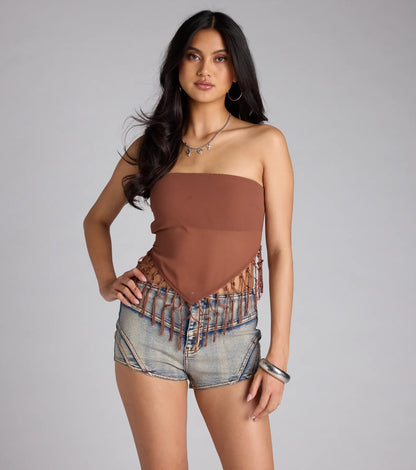 Love To Dance Strappy Back Fringe Tube Crop Top