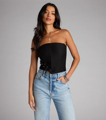 Tie It Up Strapless Lace Up Corset Top