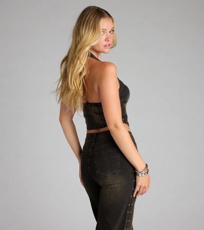 Studded And Snatched Denim Crop Top