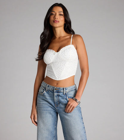 Daring Sparkle Rhinestone Lace Bustier