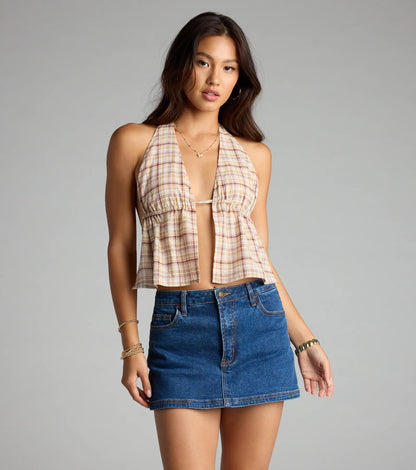 Plaid Cutie Halter Crop Top