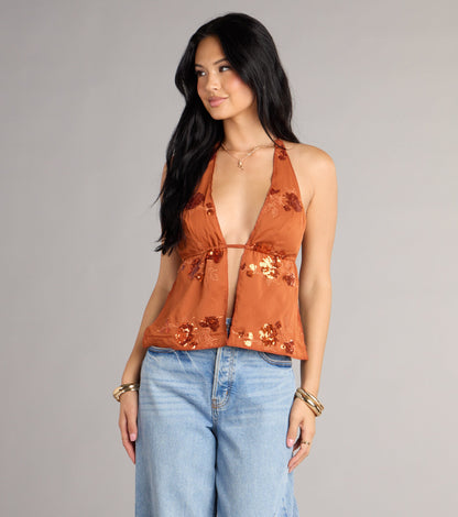 Sunset Glow Sequin Halter Top