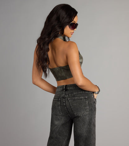 Street Rebel Mock Neck Belt Crop Top