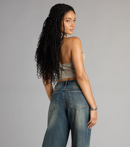 Lace Me Up Faux Leather Halter Crop Top