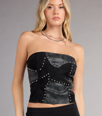 Rockstar Vibes Studded Faux Leather Tube Top