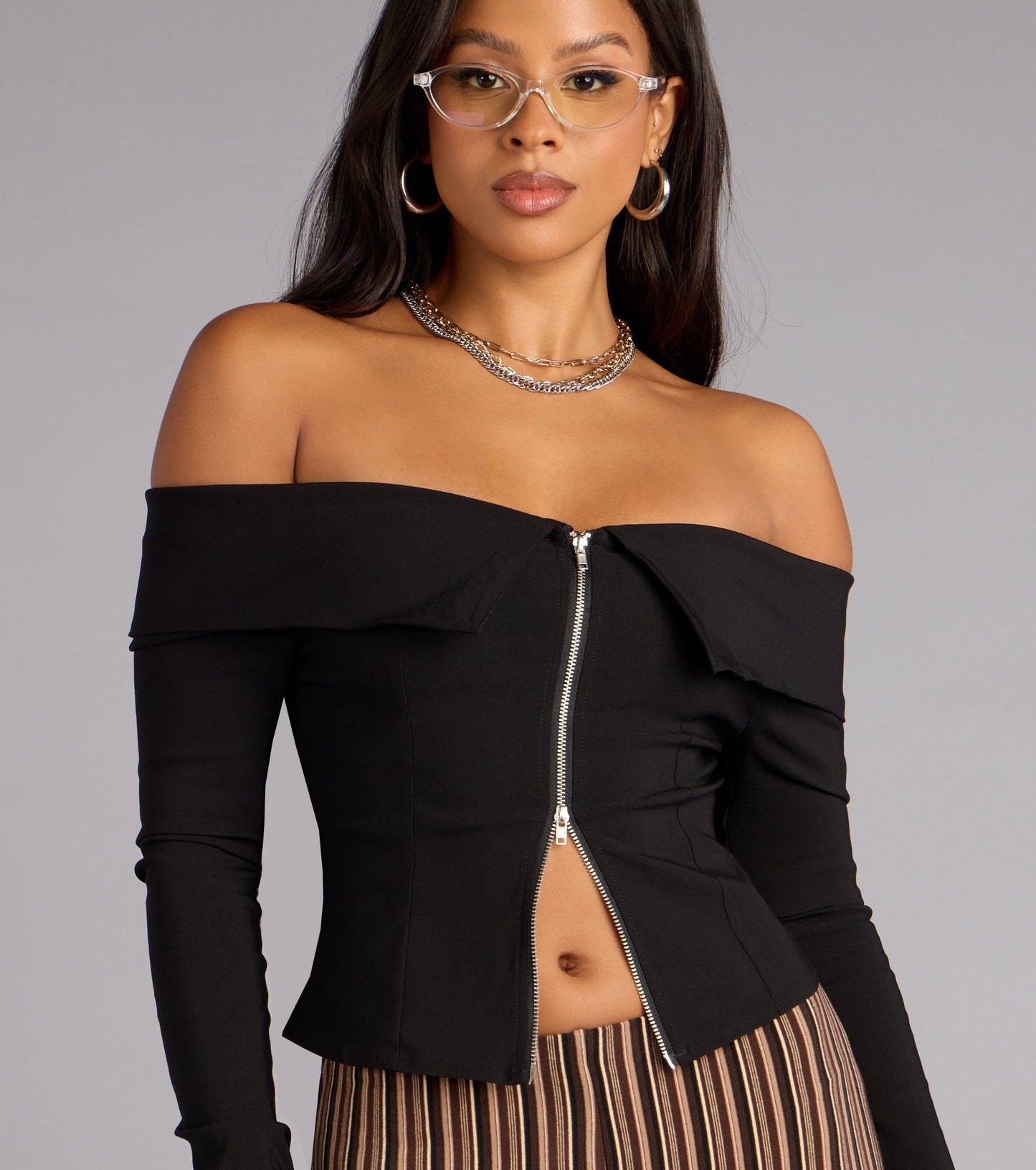 Zip Me Up Off-The-Shoulder Top