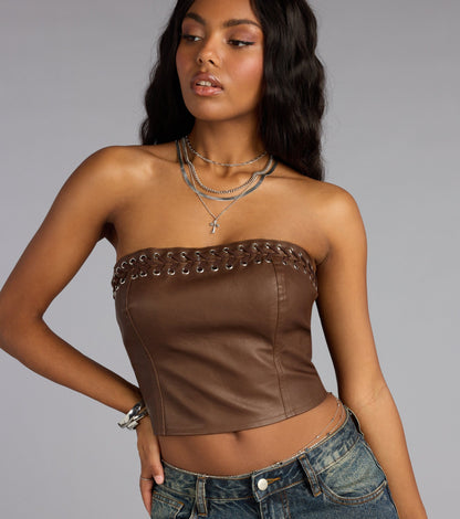 Laced Up Faux Leather Tube Top