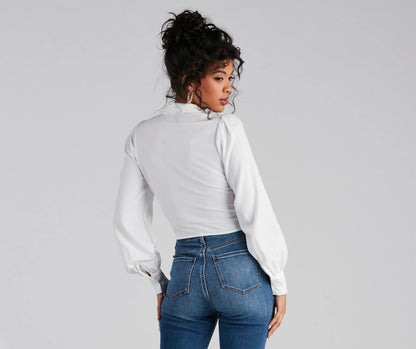 Sultry For Me Tie-Front Collared Top