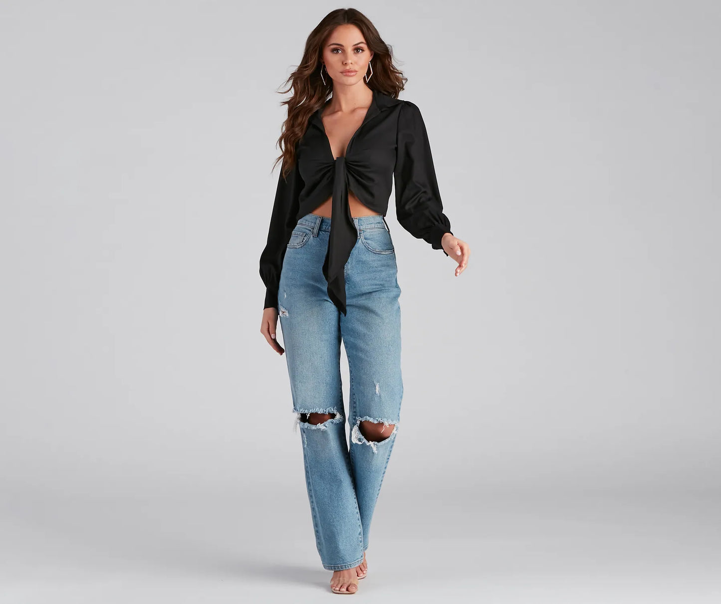 Sultry For Me Tie-Front Collared Top